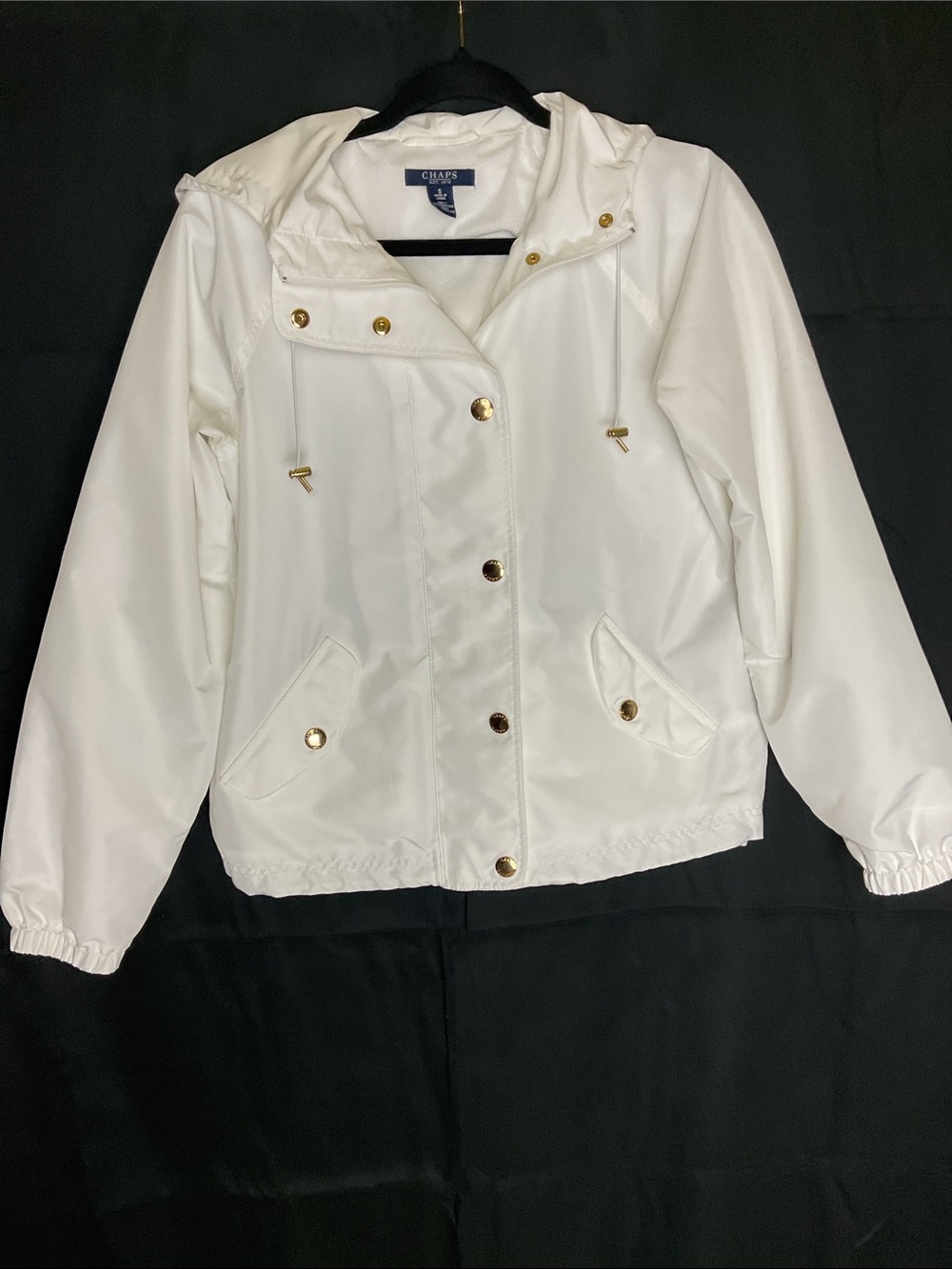 Chaps White Hooded trench Coat with Gold Hardware